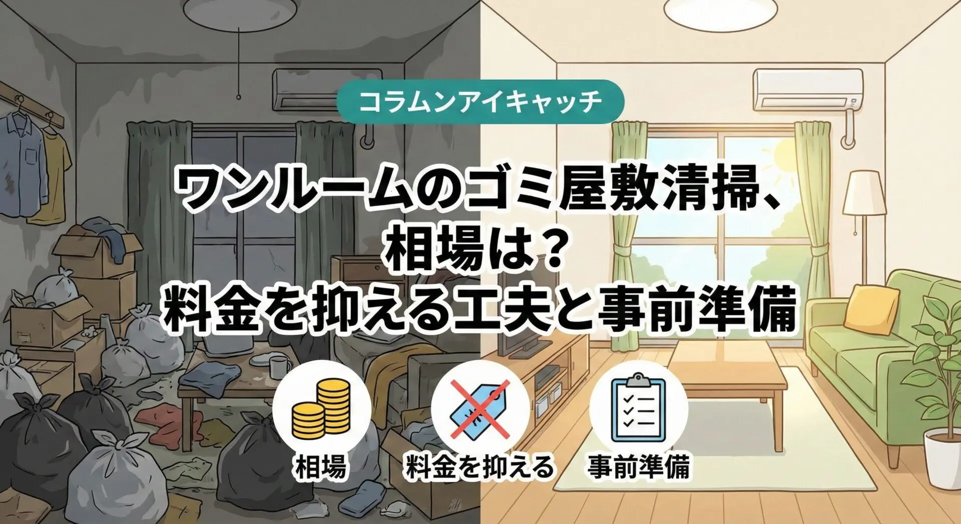 ワンルームのゴミ屋敷・汚部屋清掃、相場はいくら？料金を抑える工夫と事前準備を解説　