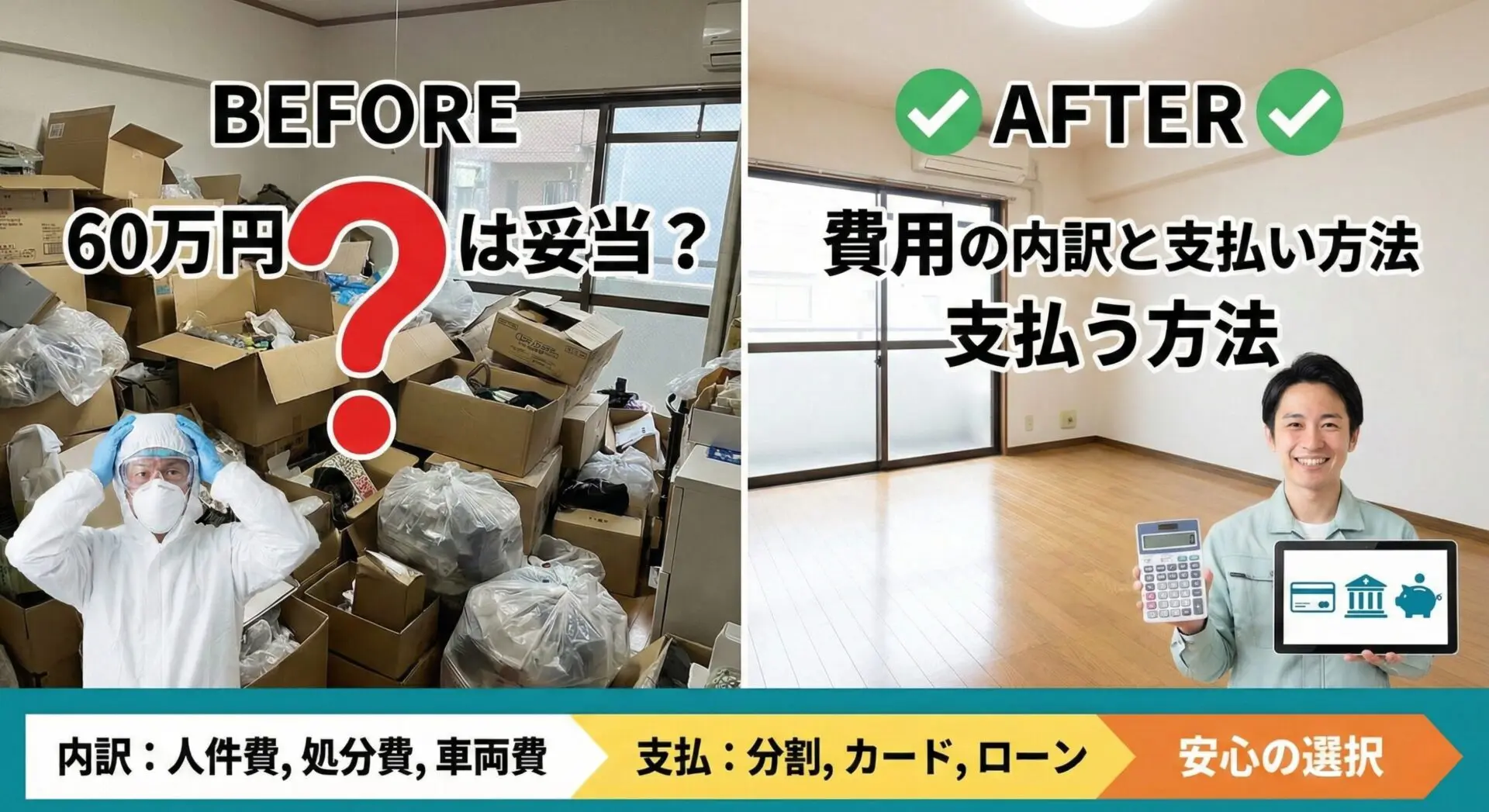 ゴミ屋敷・汚部屋の片付けで60万円は妥当？費用の内訳と無理なく支払う方法
