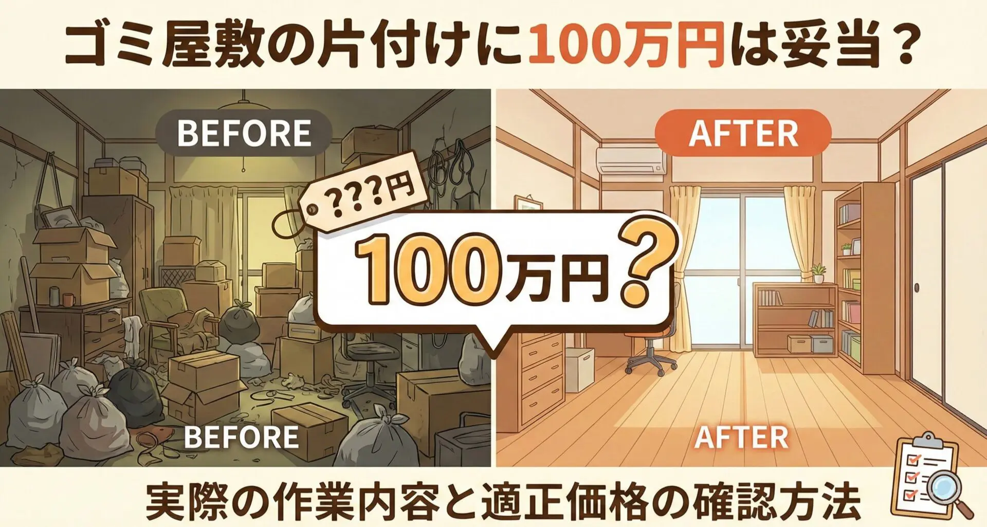 ゴミ屋敷・汚部屋の片付けに100万円は妥当？実際の作業内容と適正価格の確認方法