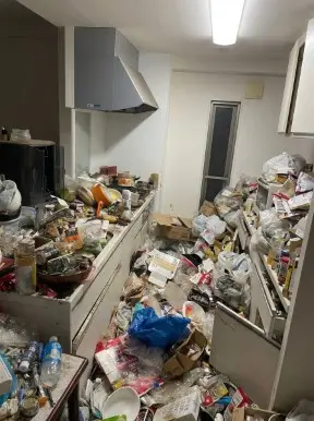 兵庫県小野市のアパート2LDK・全室にゴミが溜まり足の踏み場もないゴミ屋敷片付け前の状態