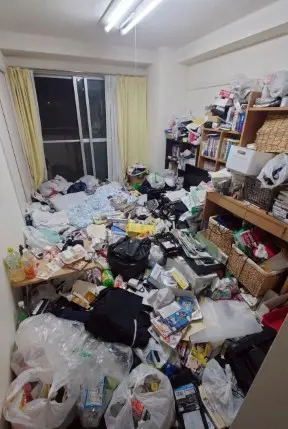 千葉県佐倉市のアパート2LDK・長年の不用品が積み上がり窓も開けられないゴミ屋敷片付け前の状態